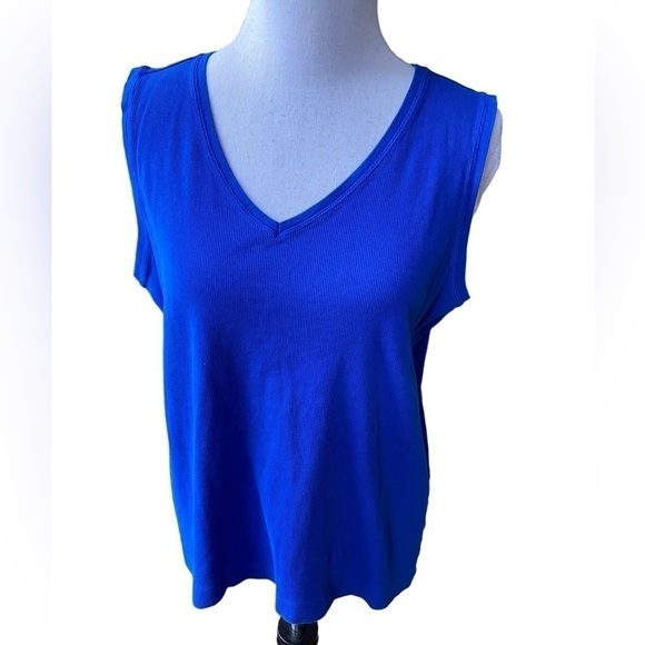 Chico's Sapphire Blue Sleeveless Ribbed Knit Style V Neck Tank Top Size 3 - Picture 1 of 11